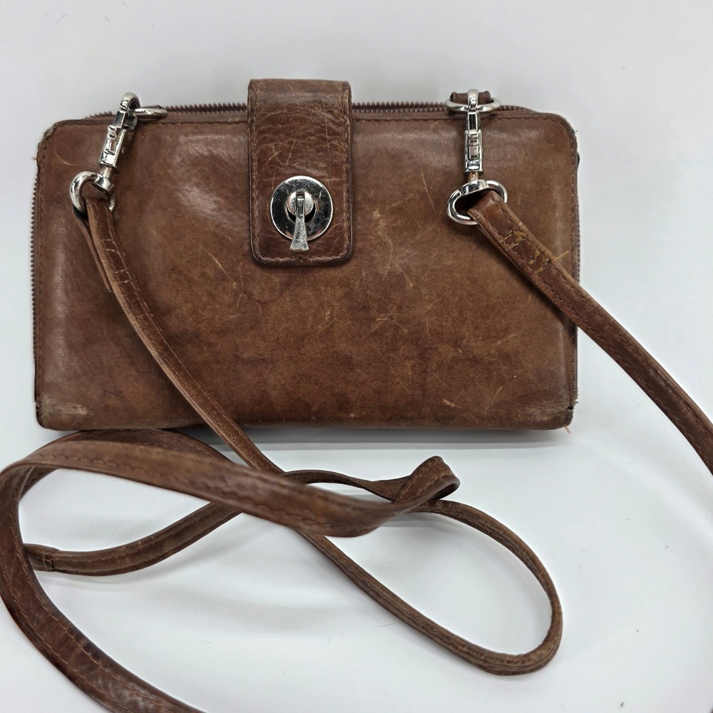 Leather Crossbody Wallet Bag Brown RFID‎ Turn-lock Small Purse Clutch Organizer